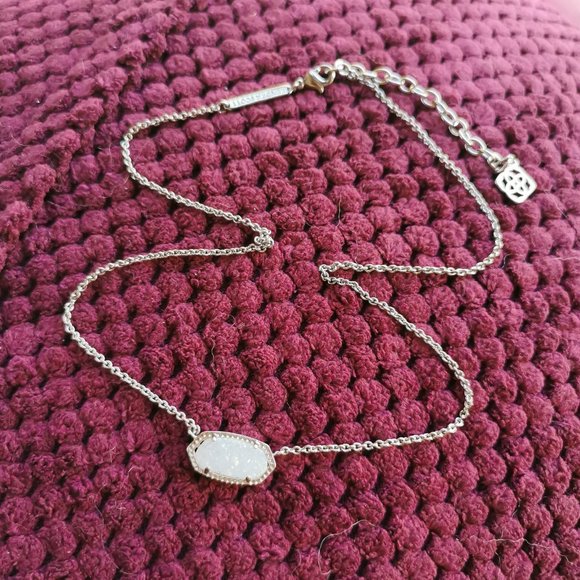 Kendra Scott Iridescent Drusy Elisa Silver Pendant Necklace NEW WITH POUCH - Picture 2 of 3